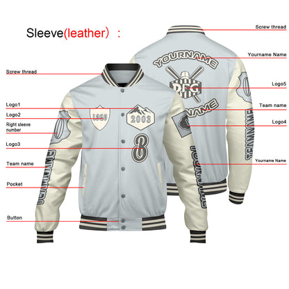 Custom Gray White Letterman Varsity Jacket Personalized Embroidery Printing