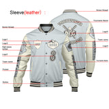 Custom Gray White Letterman Varsity Jacket Personalized Embroidery Printing