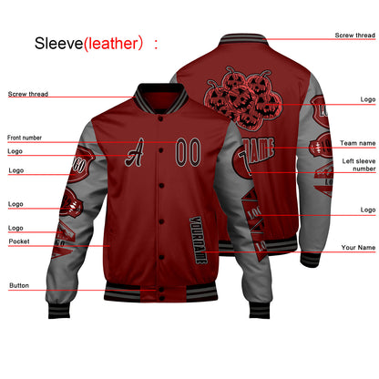 Custom Burgundy Gray Letterman Varsity Jacket Personalized Embroidery Printing