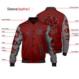 Custom Burgundy Gray Letterman Varsity Jacket Personalized Embroidery Printing