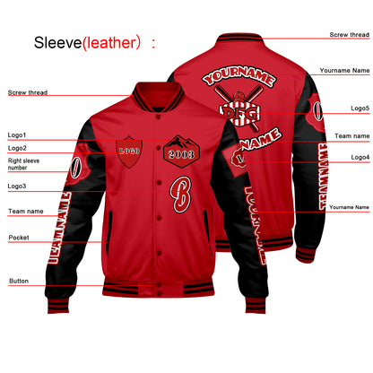 Custom Bright Red Black Letterman Varsity Jacket Personalized Embroidery Printing