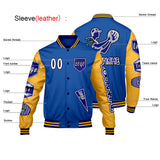 Custom Blue Yellow Letterman Varsity Jacket Personalized Embroidery Printing