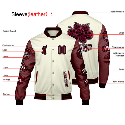 Custom White Burgundy Letterman Varsity Jacket Personalized Embroidery Printing