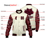 Custom White Burgundy Letterman Varsity Jacket Personalized Embroidery Printing