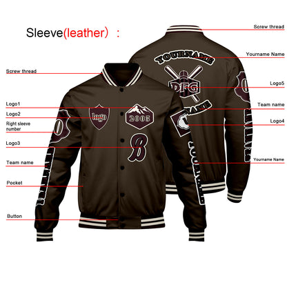 Custom Brown Letterman Varsity Jacket Personalized Embroidery Printing