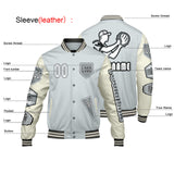 Custom Gray White Letterman Varsity Jacket Personalized Embroidery Printing