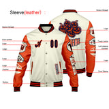 Custom White Bright Orange Letterman Varsity Jacket Personalized Embroidery Printing