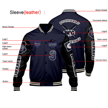 Custom Navy Black Letterman Varsity Jacket Personalized Embroidery Printing