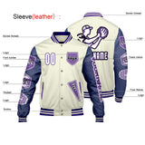 Custom White Purple Letterman Varsity Jacket Personalized Embroidery Printing