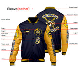 Custom Navy Yellow Letterman Varsity Jacket Personalized Embroidery Printing