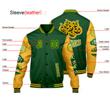 Custom Green Yellow Letterman Varsity Jacket Personalized Embroidery Printing