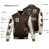 Custom Brown White Letterman Varsity Jacket Personalized Embroidery Printing