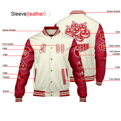 Custom White Bright Red Letterman Varsity Jacket Personalized Embroidery Printing