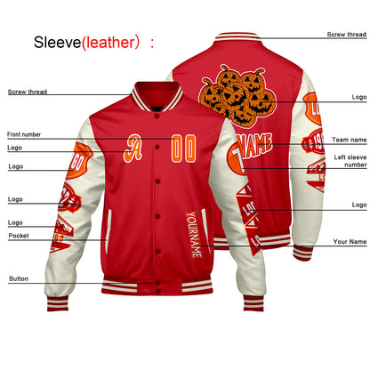 Custom White Red Letterman Varsity Jacket Personalized Embroidery Printing