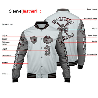 Custom Gray Letterman Varsity Jacket Personalized Embroidery Printing