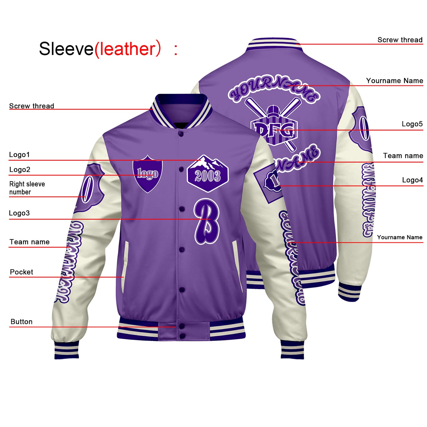 Custom Purple White Letterman Varsity Jacket Personalized Embroidery Printing