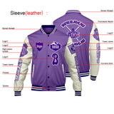 Custom Purple White Letterman Varsity Jacket Personalized Embroidery Printing