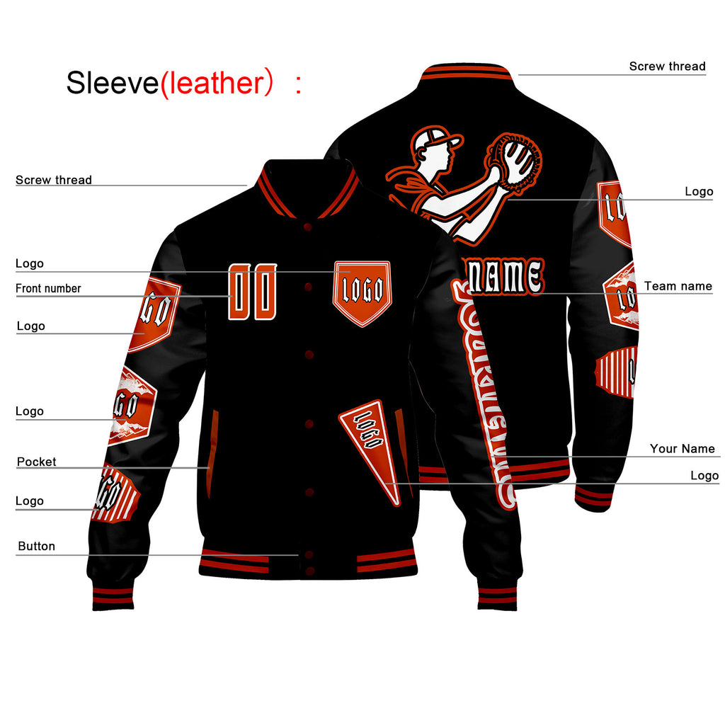 Custom Black Letterman Varsity Jacket Personalized Embroidery Printing