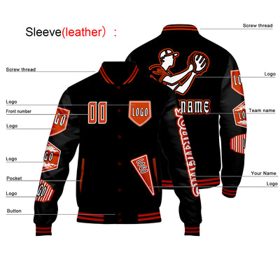 Custom Black Letterman Varsity Jacket Personalized Embroidery Printing
