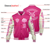 Custom Pink White Letterman Varsity Jacket Personalized Embroidery Printing