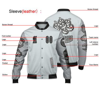 Custom Gray Letterman Varsity Jacket Personalized Embroidery Printing