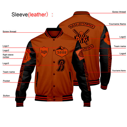 Custom Orange Black Letterman Varsity Jacket Personalized Embroidery Printing