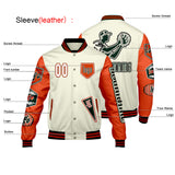 Custom White Bright Orange Letterman Varsity Jacket Personalized Embroidery Printing