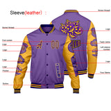 Custom Purple Yellow Letterman Varsity Jacket Personalized Embroidery Printing
