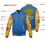Custom Blue Yellow Letterman Varsity Jacket Personalized Embroidery Printing