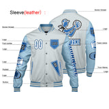 Custom Gray Lion Blue Letterman Varsity Jacket Personalized Embroidery Printing