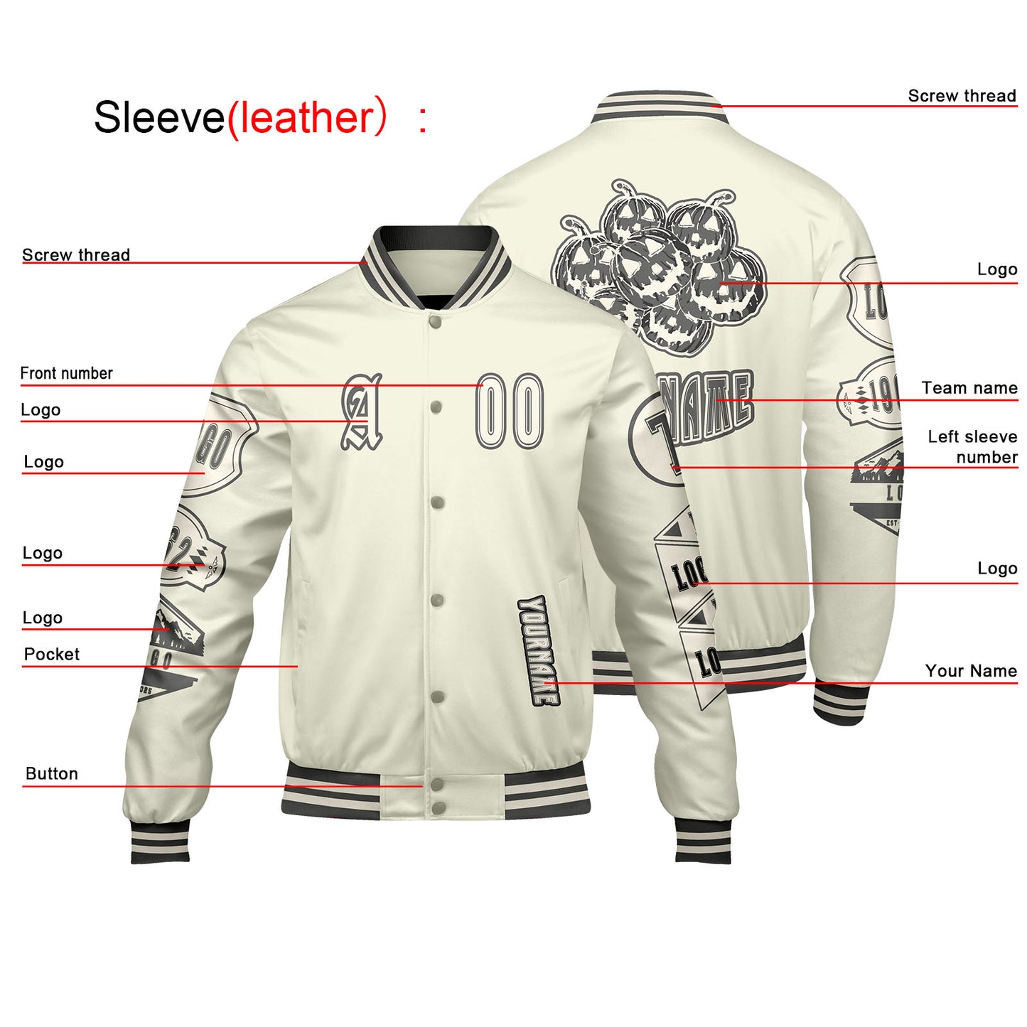 Custom White Letterman Varsity Jacket Personalized Embroidery Printing
