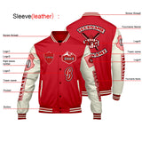 Custom Bright Red White Letterman Varsity Jacket Personalized Embroidery Printing