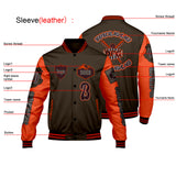 Custom Brown Orange Letterman Varsity Jacket Personalized Embroidery Printing