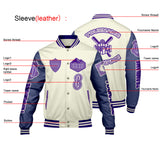 Custom White Purple Letterman Varsity Jacket Personalized Embroidery Printing