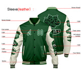 Custom Green White Letterman Varsity Jacket Personalized Embroidery Printing