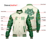 Custom White Grass Green Letterman Varsity Jacket Personalized Embroidery Printing