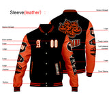 Custom Black Bright Orange Letterman Varsity Jacket Personalized Embroidery Printing
