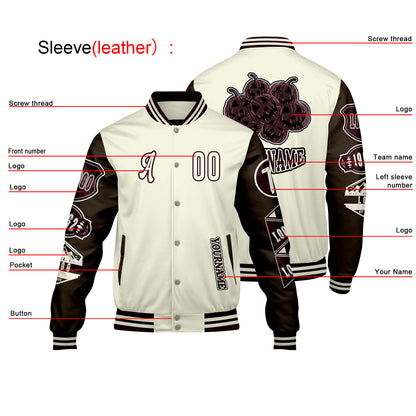 Custom White Brown Letterman Varsity Jacket Personalized Embroidery Printing