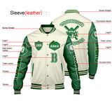 Custom White Green Letterman Varsity Jacket Personalized Embroidery Printing
