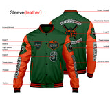 Custom Green Orange Letterman Varsity Jacket Personalized Embroidery Printing