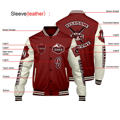 Custom Red White Letterman Varsity Jacket Personalized Embroidery Printing