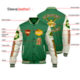Custom Green White Letterman Varsity Jacket Personalized Embroidery Printing
