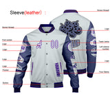 Custom Gray Purple Letterman Varsity Jacket Personalized Embroidery Printing