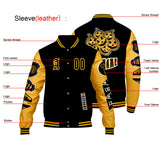 Custom Black Yellow Letterman Varsity Jacket Personalized Embroidery Printing