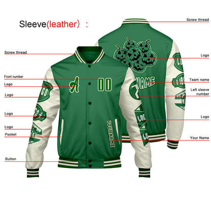 Custom Green White Letterman Varsity Jacket Personalized Embroidery Printing
