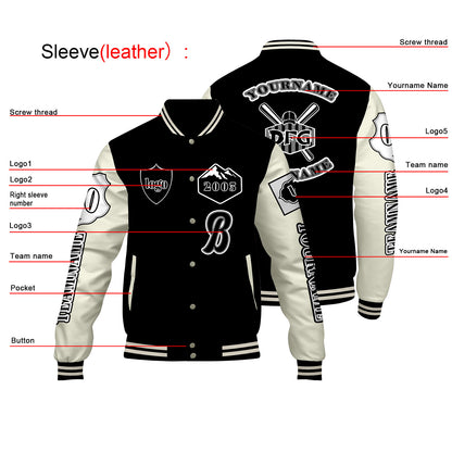 Custom Black White Letterman Varsity Jacket Personalized Embroidery Printing