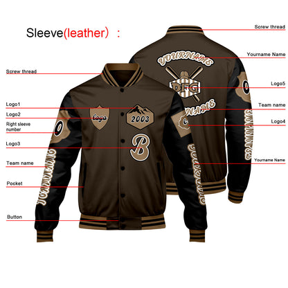 Custom Brown Black Letterman Varsity Jacket Personalized Embroidery Printing