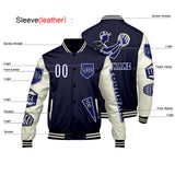Custom Navy White Letterman Varsity Jacket Personalized Embroidery Printing