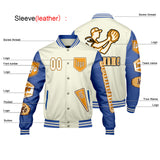 Custom White Bright Blue Letterman Varsity Jacket Personalized Embroidery Printing