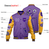 Custom Purple Yellow Letterman Varsity Jacket Personalized Embroidery Printing